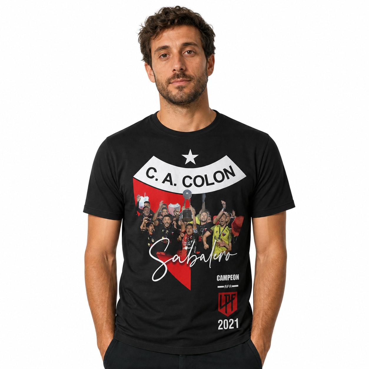 Remera Colón Campeón 2021 - frente con modelo humano