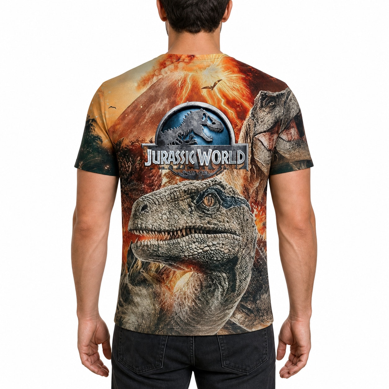 Remera Jurassic World - dorso con modelo humano