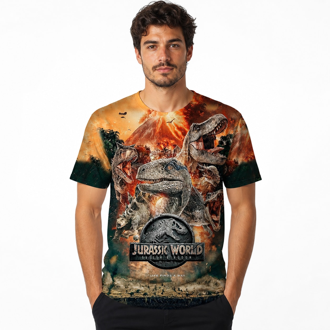 Remera Jurassic World - frente con modelo humano
