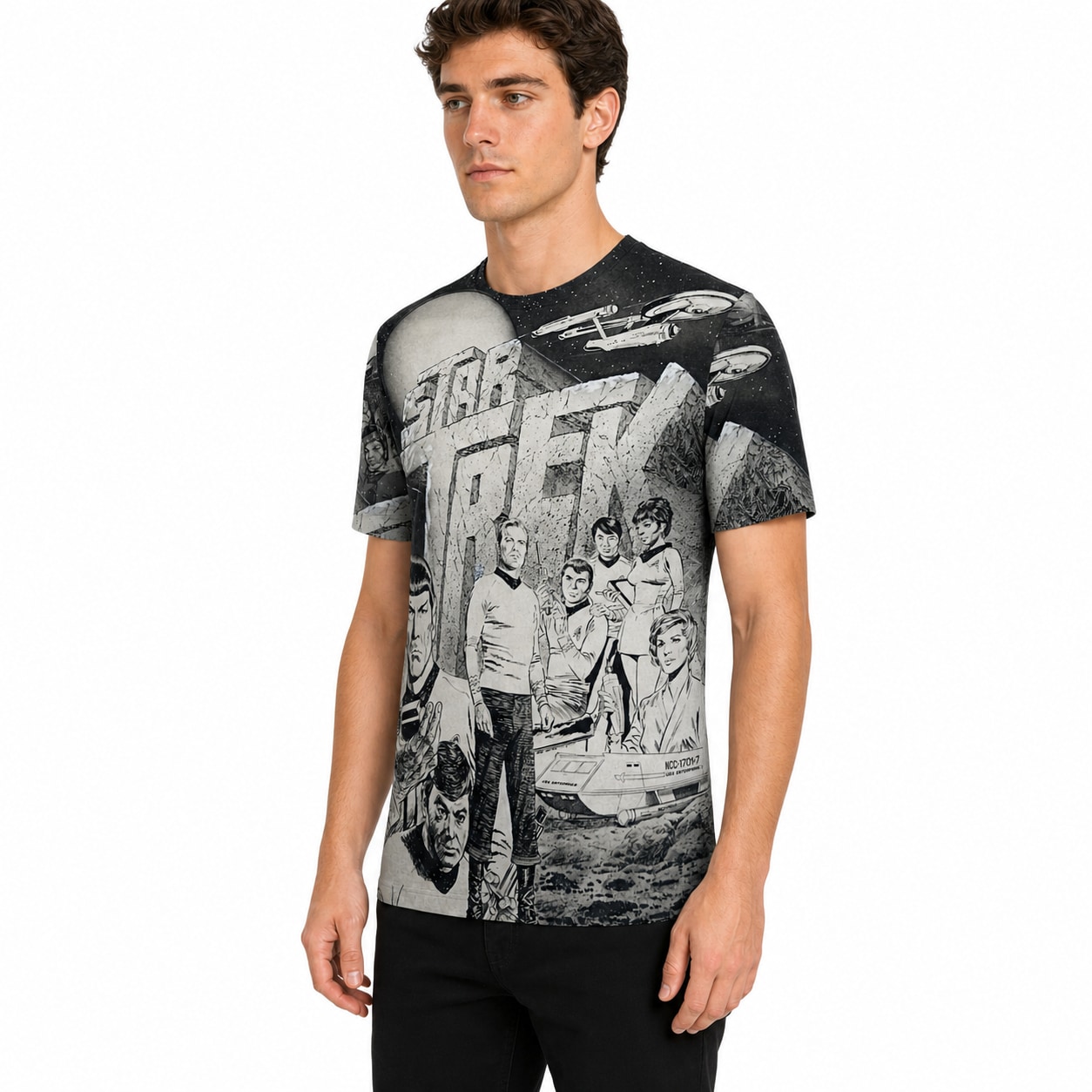 Remera Star Trek - semi costado con modelo humano