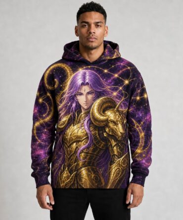 Buzo Mu de Aries Cosmos Estelar — frente, semi costado y dorso