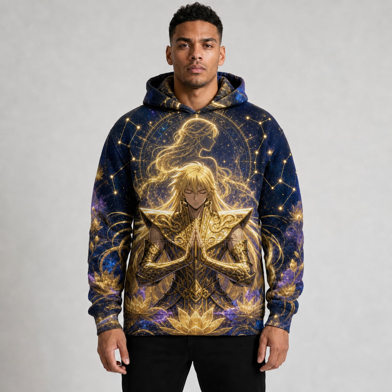 Buzo Shaka de Virgo Luz Celestial — frente, semi costado y dorso