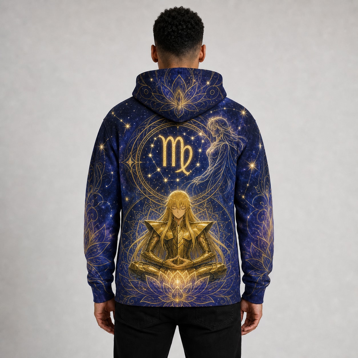 Buzo Shaka de Virgo Luz Celestial — frente, semi costado y dorso