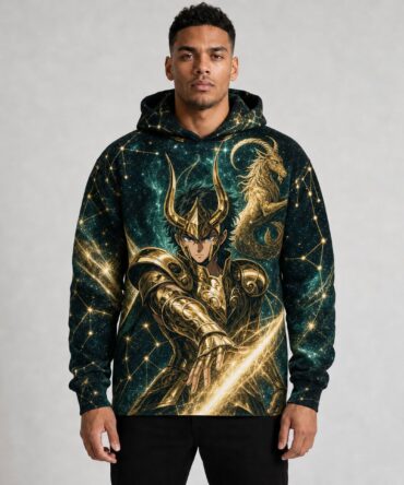Buzo Shura de Capricornio Filo de Excalibur — frente, semi costado y dorso