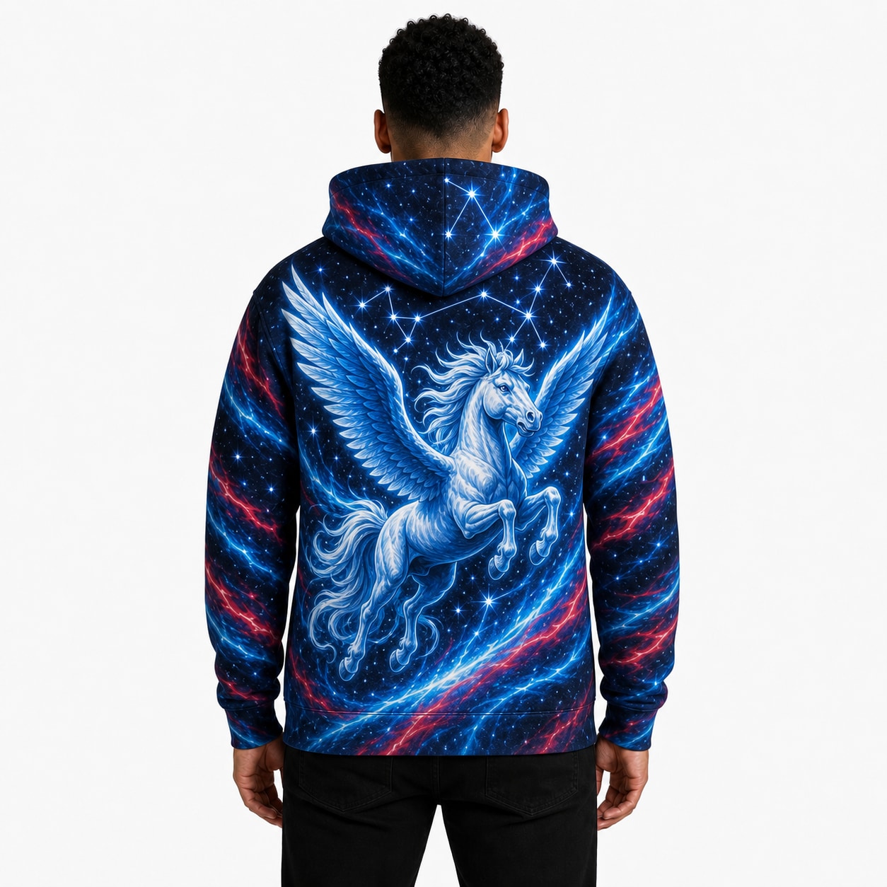 Buzo Seiya de Pegaso Meteoro Celestial — frente, semi costado y dorso