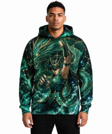 Buzo Shiryu de Dragón Cólera Esmeralda — frente, semi costado y dorso