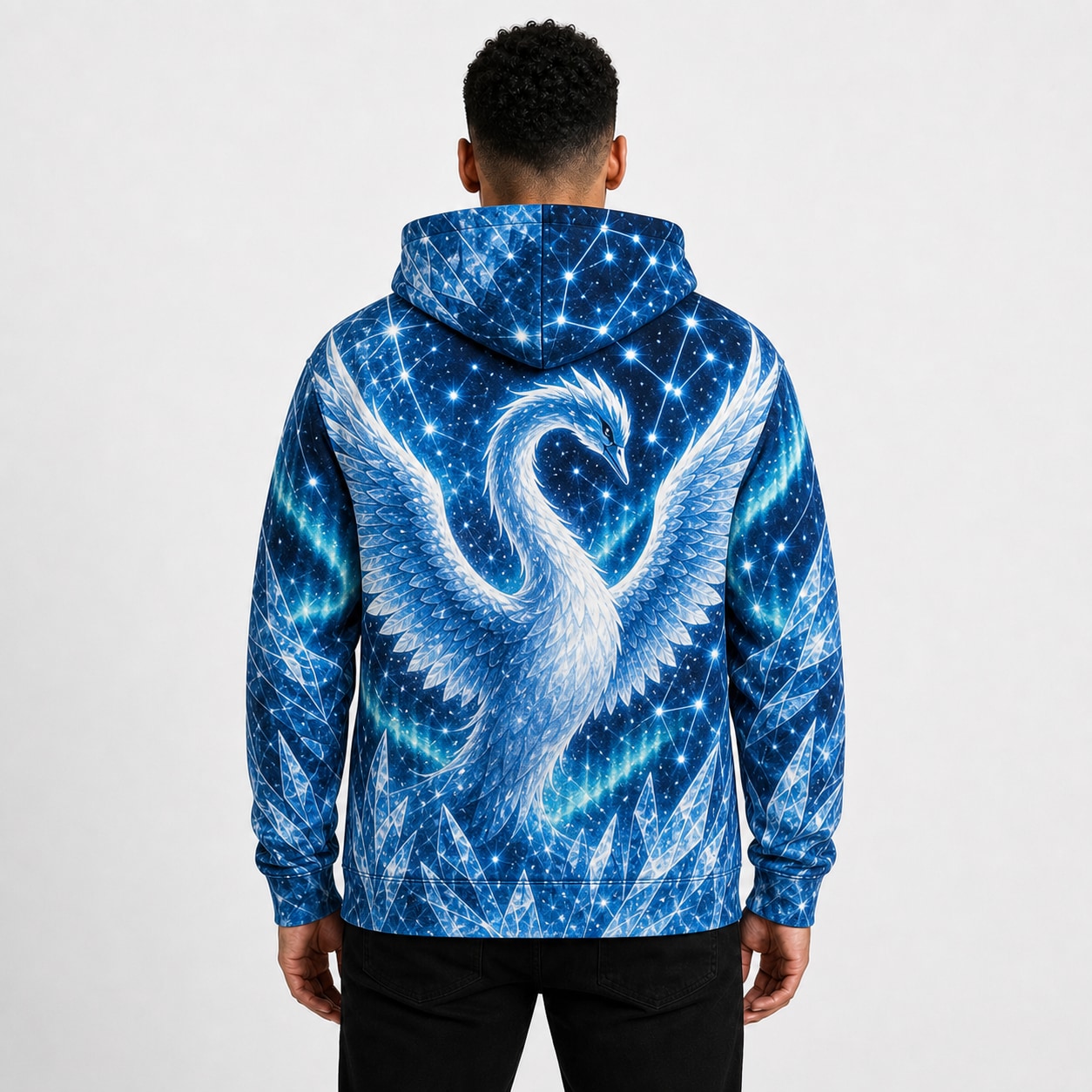 Buzo Hyoga de Cisne Polvo de Diamantes — frente, semi costado y dorso