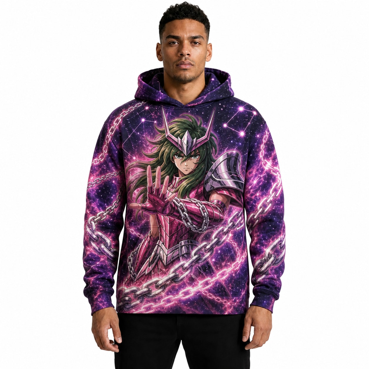 Buzo Shun de Andrómeda Cadenas Nebulares — frente, semi costado y dorso