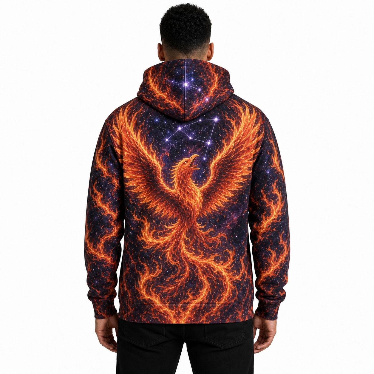 Buzo Ikki de Fénix Renacer de Fuego — frente, semi costado y dorso