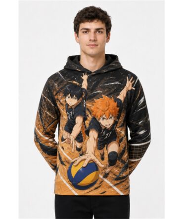 Buzo Haikyuu Vuelo de Cuervos — frente, semi costado y dorso