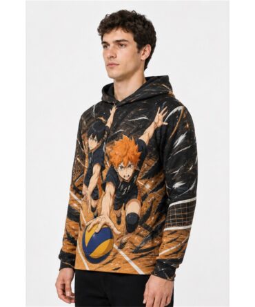Buzo Haikyuu Vuelo de Cuervos — frente, semi costado y dorso