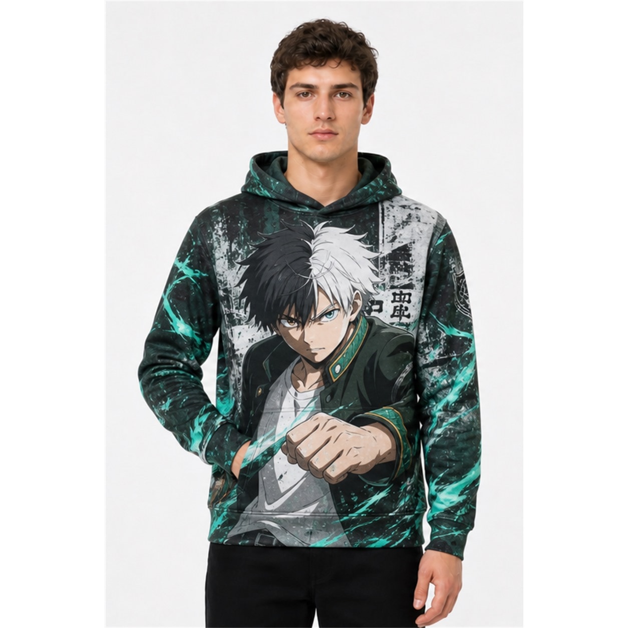Buzo Wind Breaker Guardián de Furin — frente, semi costado y dorso