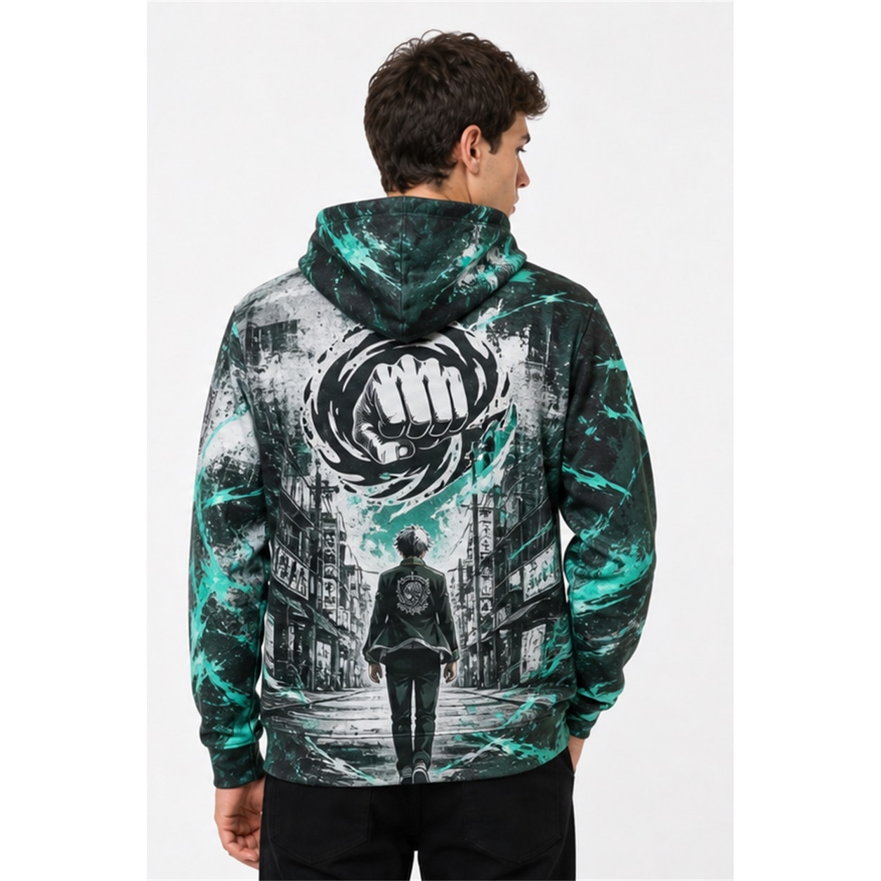 Buzo Wind Breaker Guardián de Furin — frente, semi costado y dorso