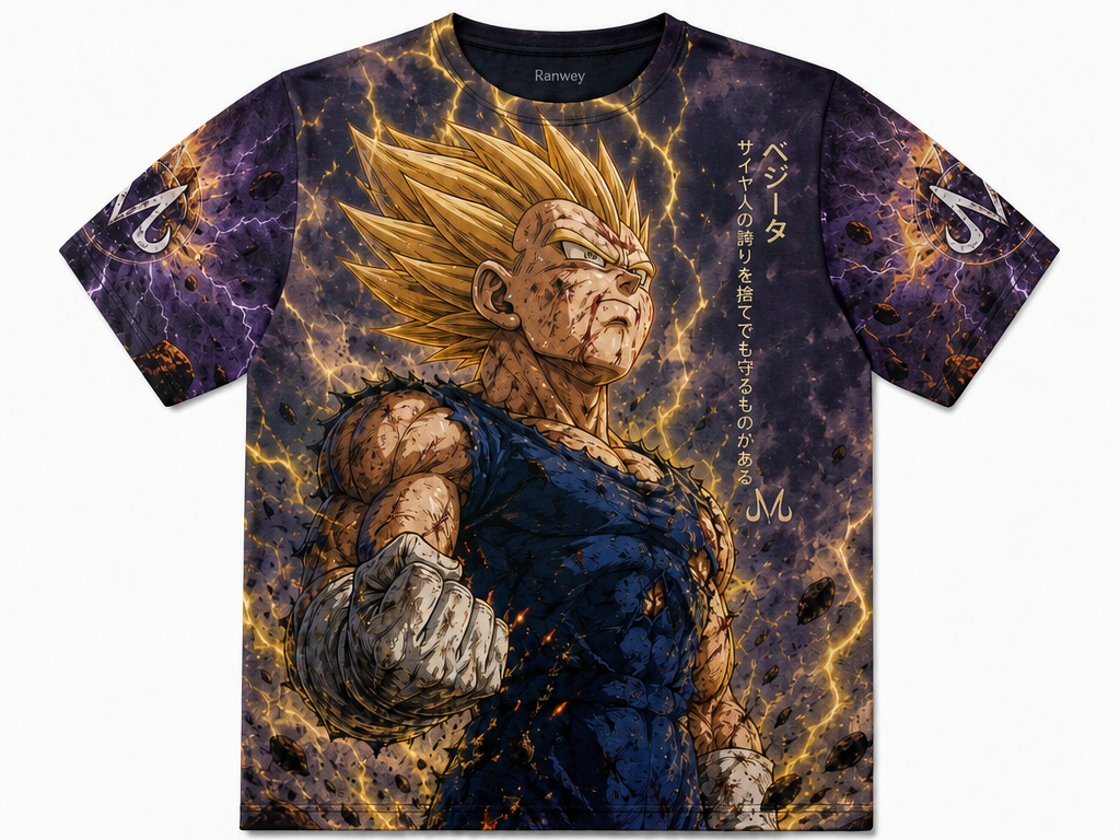 Frente de Remera Vegeta Príncipe Saiyayin, diseño de Archivo RWY