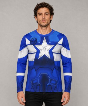 Remera Traje Capitán América manga larga azul - frente en modelo