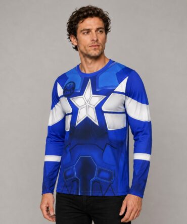 Remera Traje Capitán América manga larga azul - vista tres cuartos