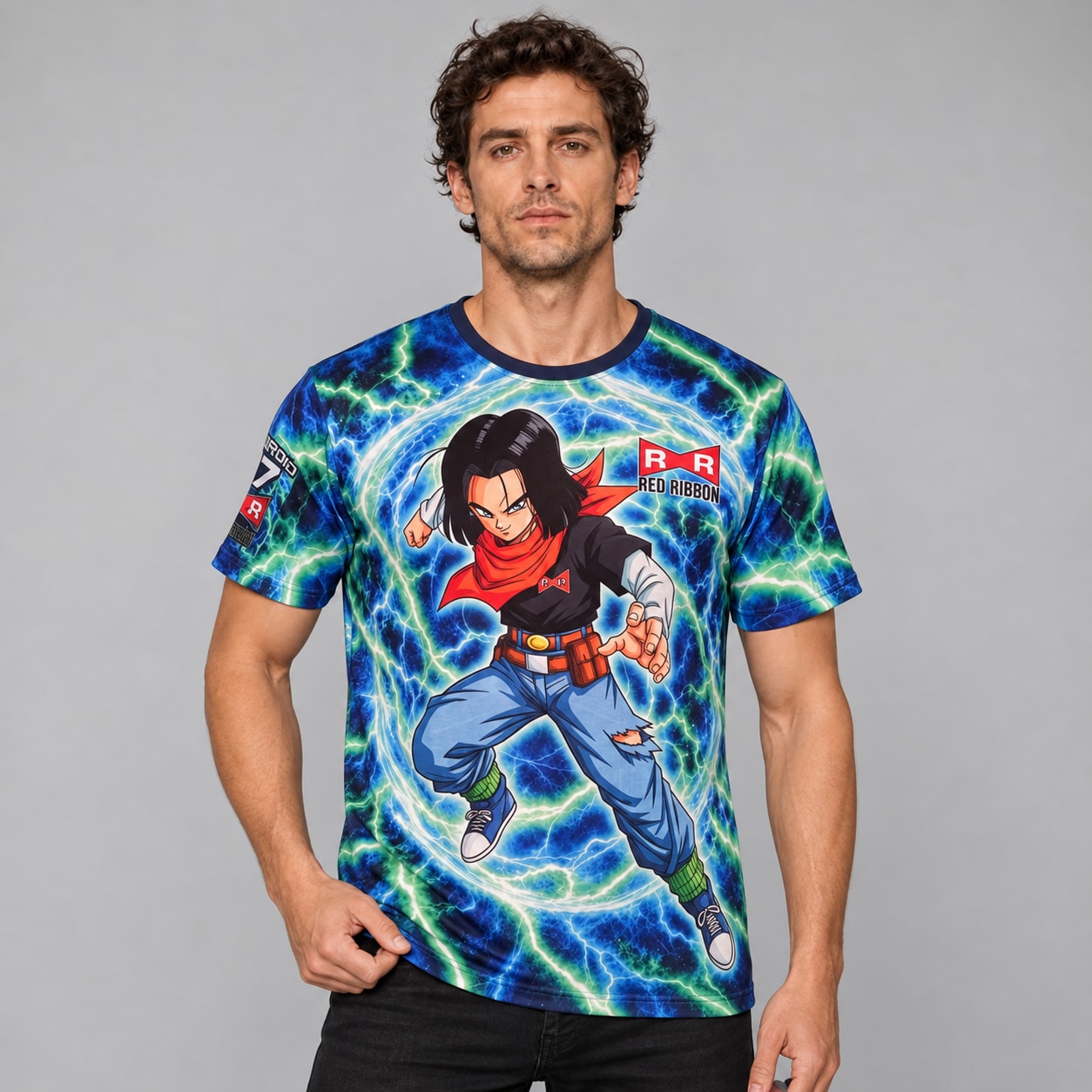 Remera Androide 17 Red Ribbon — modelo Ranwey y fotos reales