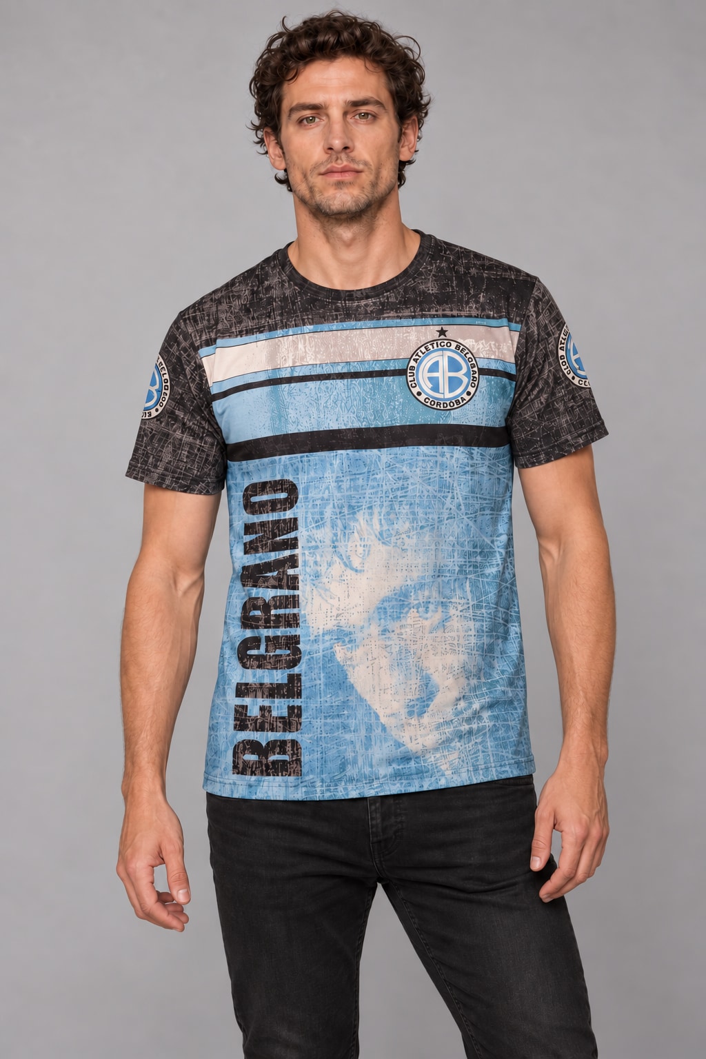 Remera Belgrano de Córdoba diseño celeste y negro