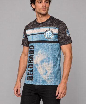 Remera Belgrano de Córdoba diseño celeste y negro