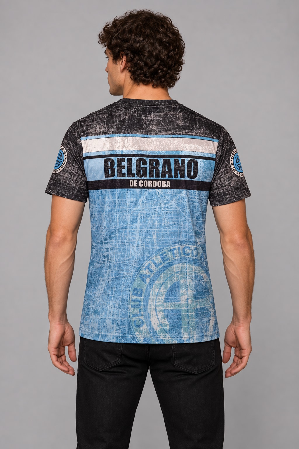 Remera Belgrano de Córdoba diseño celeste y negro