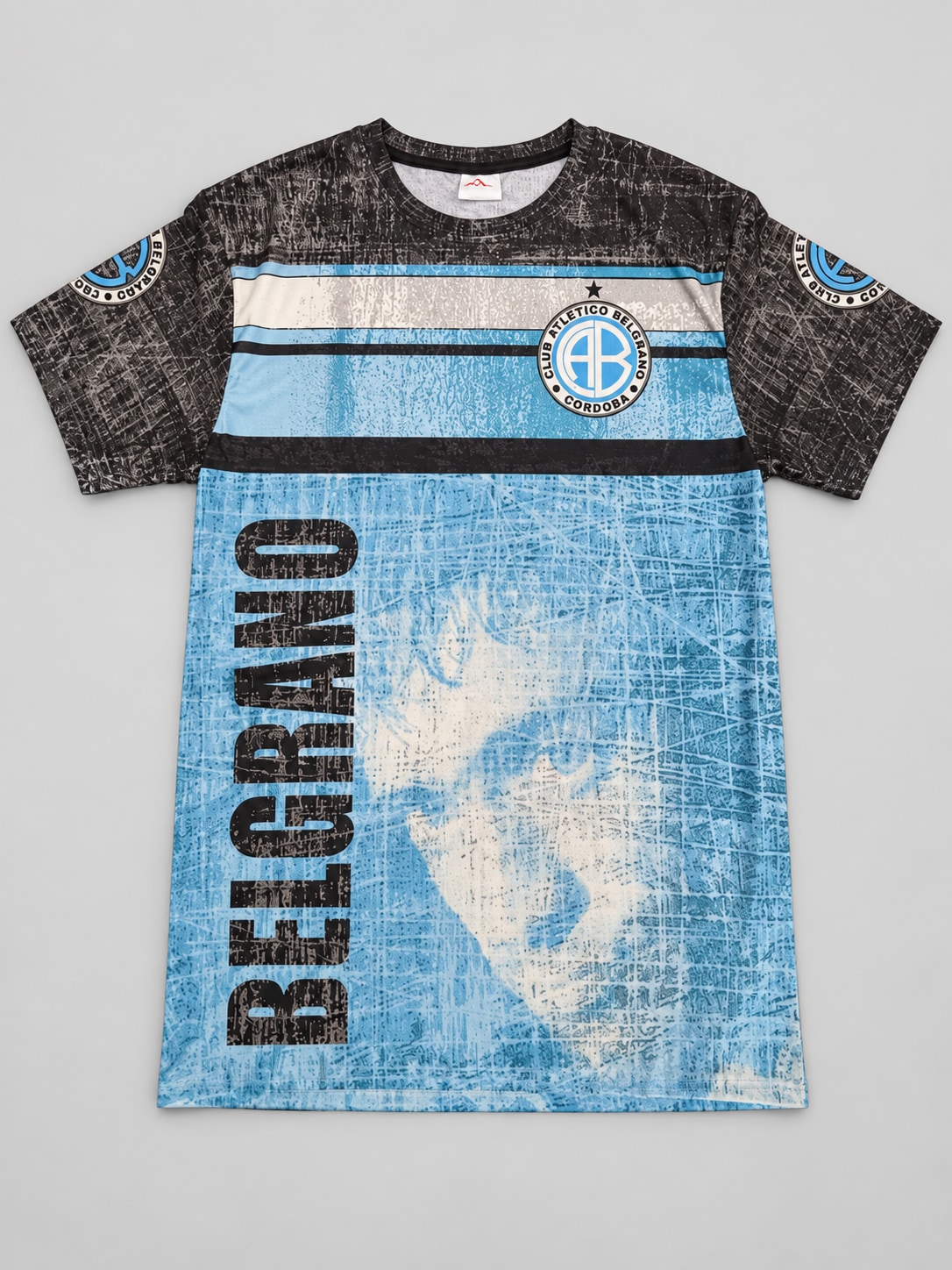 Remera Belgrano de Córdoba diseño celeste y negro