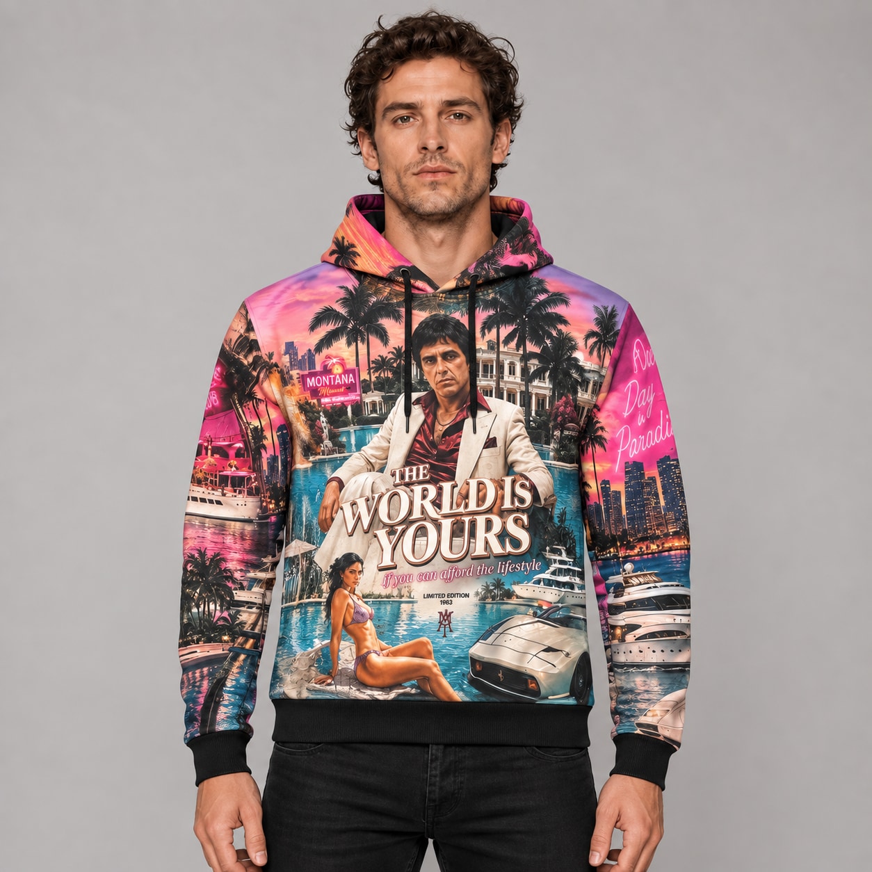 Buzo Scarface The World Is Yours — modelo Ranwey y fotos reales editadas