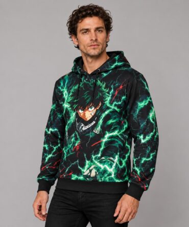 Buzo My Hero Academia One For All Ranwey con capucha, puños y cintura negros