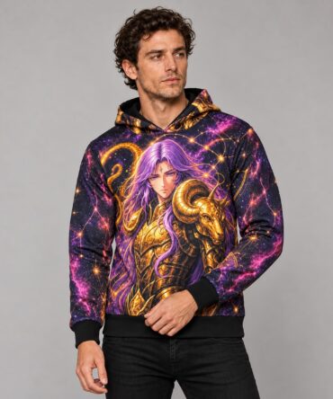 Buzo Mu de Aries Cosmos Estelar — mockup frente