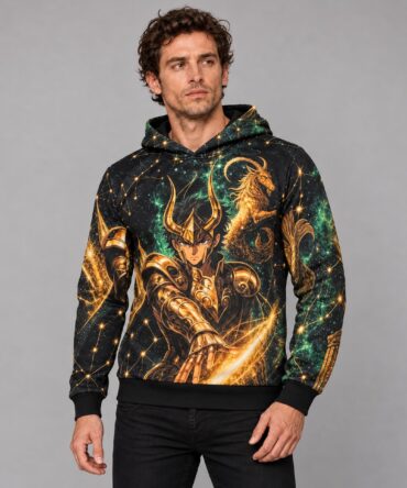 Buzo Shura Capricornio Saint Seiya — mockup tres cuartos