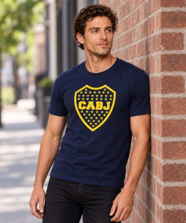 Escudo Boca Juniors Ranwey DTM048 azul marino y amarillo, remera y musculosa