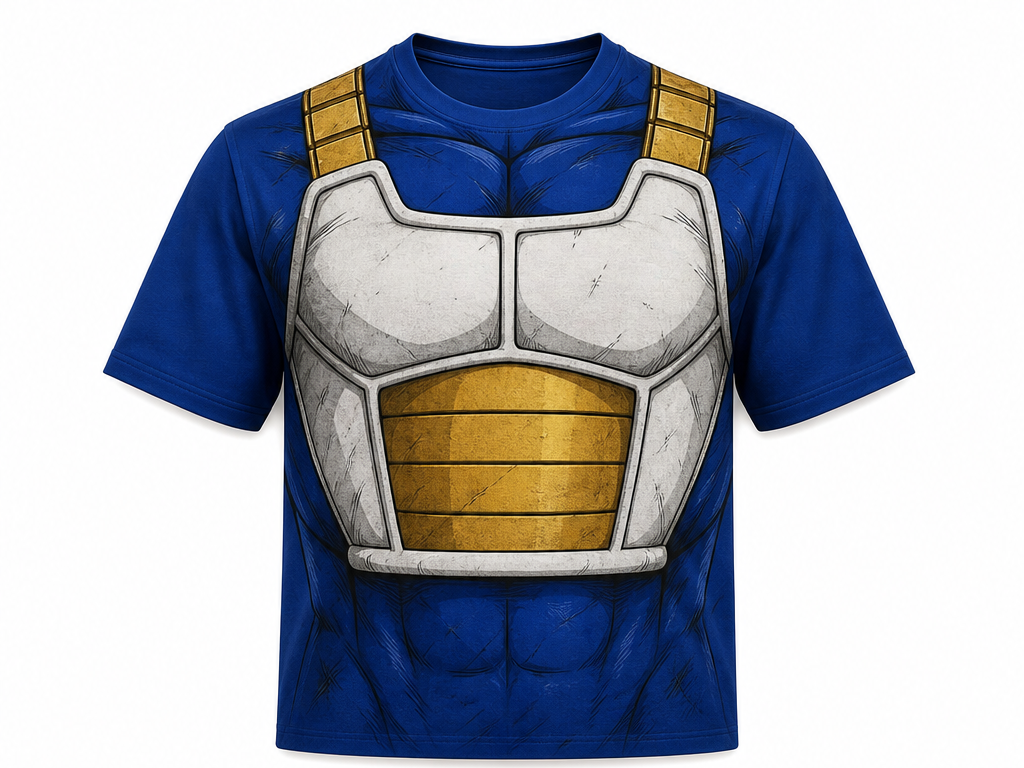 Frente de Musculosa del traje tradicional de combate de Vegeta, sin mangas, diseño de Remera Vegeta Traje de combate