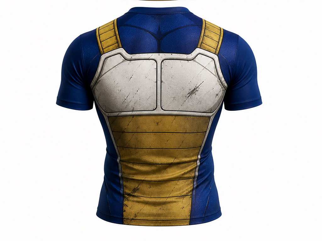 Dorso de Remera Slim Fit del traje de combate de Vegeta, diseño de Remera Vegeta Traje de combate