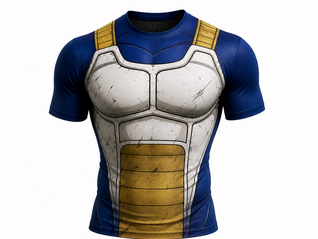 Frente de Remera Slim Fit del traje de combate de Vegeta, diseño de Remera Vegeta Traje de combate